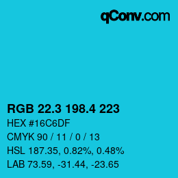 カラーコード: RGB 22.3 198.4 223 | qconv.com