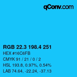 カラーコード: RGB 22.3 198.4 251 | qconv.com