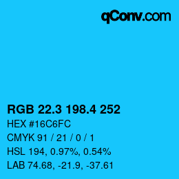 カラーコード: RGB 22.3 198.4 252 | qconv.com