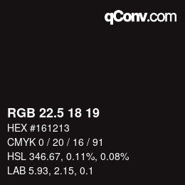 Color code: RGB 22.5 18 19 | qconv.com