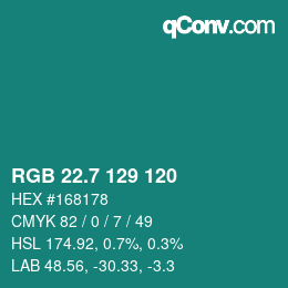 カラーコード: RGB 22.7 129 120 | qconv.com