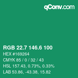 カラーコード: RGB 22.7 146.6 100 | qconv.com