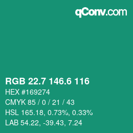カラーコード: RGB 22.7 146.6 116 | qconv.com