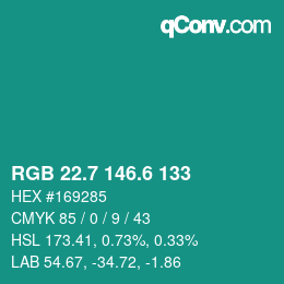 カラーコード: RGB 22.7 146.6 133 | qconv.com