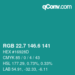 カラーコード: RGB 22.7 146.6 141 | qconv.com