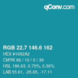 カラーコード: RGB 22.7 146.6 162 | qconv.com