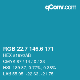 カラーコード: RGB 22.7 146.6 171 | qconv.com