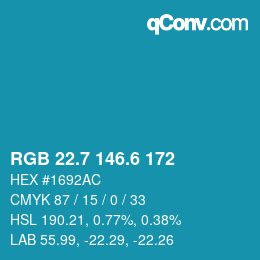 カラーコード: RGB 22.7 146.6 172 | qconv.com