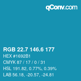 カラーコード: RGB 22.7 146.6 177 | qconv.com