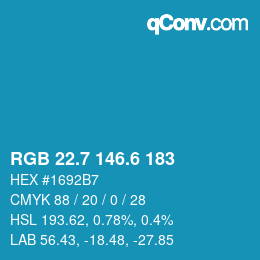 カラーコード: RGB 22.7 146.6 183 | qconv.com