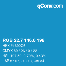カラーコード: RGB 22.7 146.6 198 | qconv.com