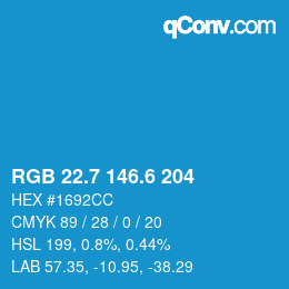 カラーコード: RGB 22.7 146.6 204 | qconv.com