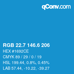 カラーコード: RGB 22.7 146.6 206 | qconv.com
