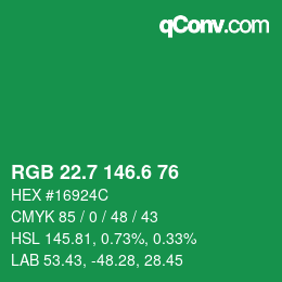 カラーコード: RGB 22.7 146.6 76 | qconv.com