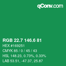 カラーコード: RGB 22.7 146.6 81 | qconv.com