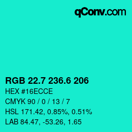 カラーコード: RGB 22.7 236.6 206 | qconv.com