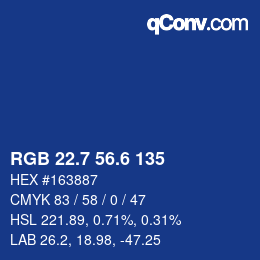 カラーコード: RGB 22.7 56.6 135 | qconv.com