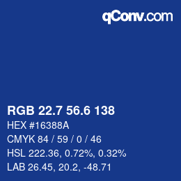 カラーコード: RGB 22.7 56.6 138 | qconv.com