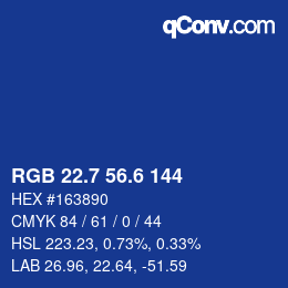 カラーコード: RGB 22.7 56.6 144 | qconv.com