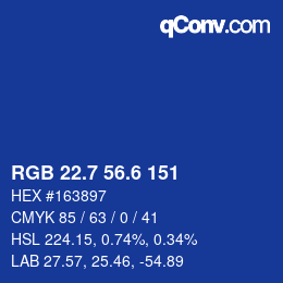 カラーコード: RGB 22.7 56.6 151 | qconv.com