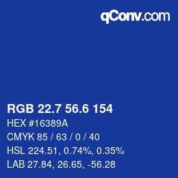 カラーコード: RGB 22.7 56.6 154 | qconv.com