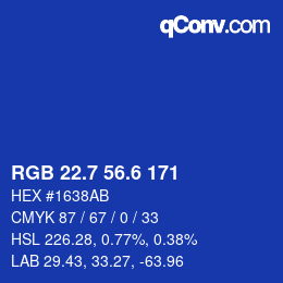 カラーコード: RGB 22.7 56.6 171 | qconv.com