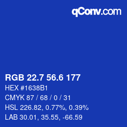 カラーコード: RGB 22.7 56.6 177 | qconv.com