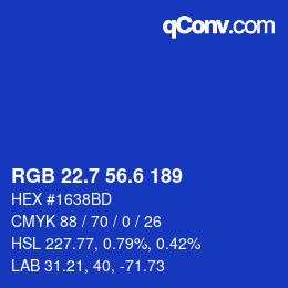 カラーコード: RGB 22.7 56.6 189 | qconv.com