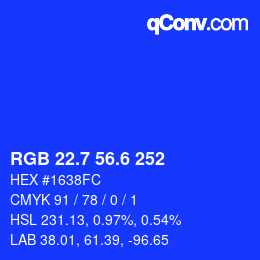 カラーコード: RGB 22.7 56.6 252 | qconv.com