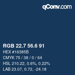 カラーコード: RGB 22.7 56.6 91 | qconv.com