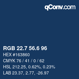 カラーコード: RGB 22.7 56.6 96 | qconv.com