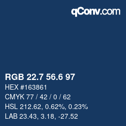 カラーコード: RGB 22.7 56.6 97 | qconv.com