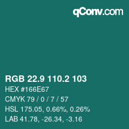 Color code: RGB 22.9 110.2 103 | qconv.com