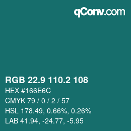Color code: RGB 22.9 110.2 108 | qconv.com