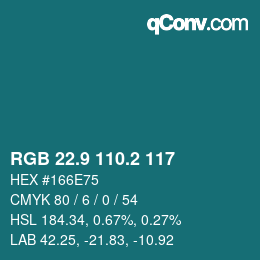 Color code: RGB 22.9 110.2 117 | qconv.com