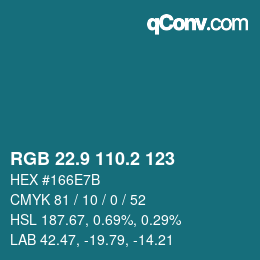 Color code: RGB 22.9 110.2 123 | qconv.com