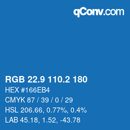 Color code: RGB 22.9 110.2 180 | qconv.com