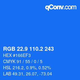 Color code: RGB 22.9 110.2 243 | qconv.com