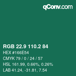 カラーコード: RGB 22.9 110.2 84 | qconv.com