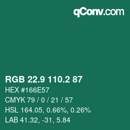 カラーコード: RGB 22.9 110.2 87 | qconv.com