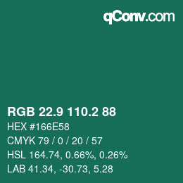 カラーコード: RGB 22.9 110.2 88 | qconv.com