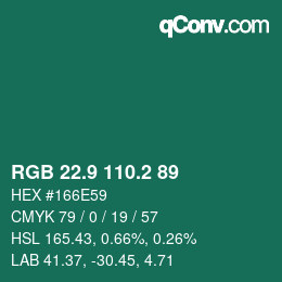 カラーコード: RGB 22.9 110.2 89 | qconv.com