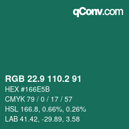 カラーコード: RGB 22.9 110.2 91 | qconv.com