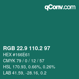 カラーコード: RGB 22.9 110.2 97 | qconv.com