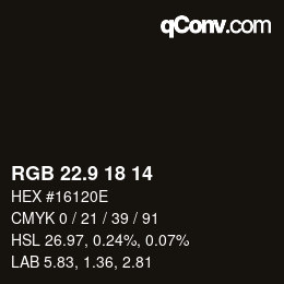 Color code: RGB 22.9 18 14 | qconv.com