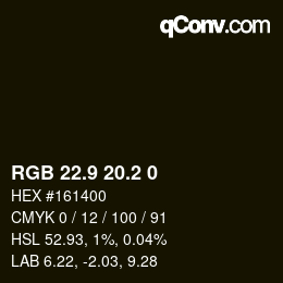 Color code: RGB 22.9 20.2 0 | qconv.com
