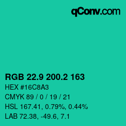カラーコード: RGB 22.9 200.2 163 | qconv.com