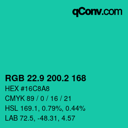 カラーコード: RGB 22.9 200.2 168 | qconv.com