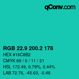 カラーコード: RGB 22.9 200.2 178 | qconv.com