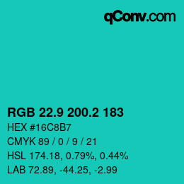 カラーコード: RGB 22.9 200.2 183 | qconv.com